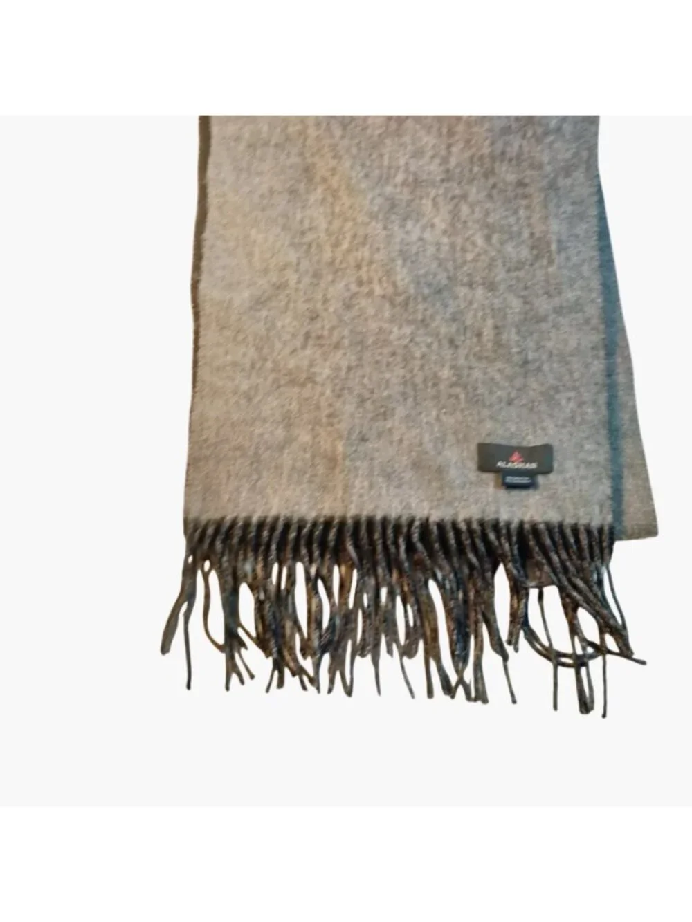 Alashan Reversible Wool Scarf Fringe Black Gray Merino Cashmere